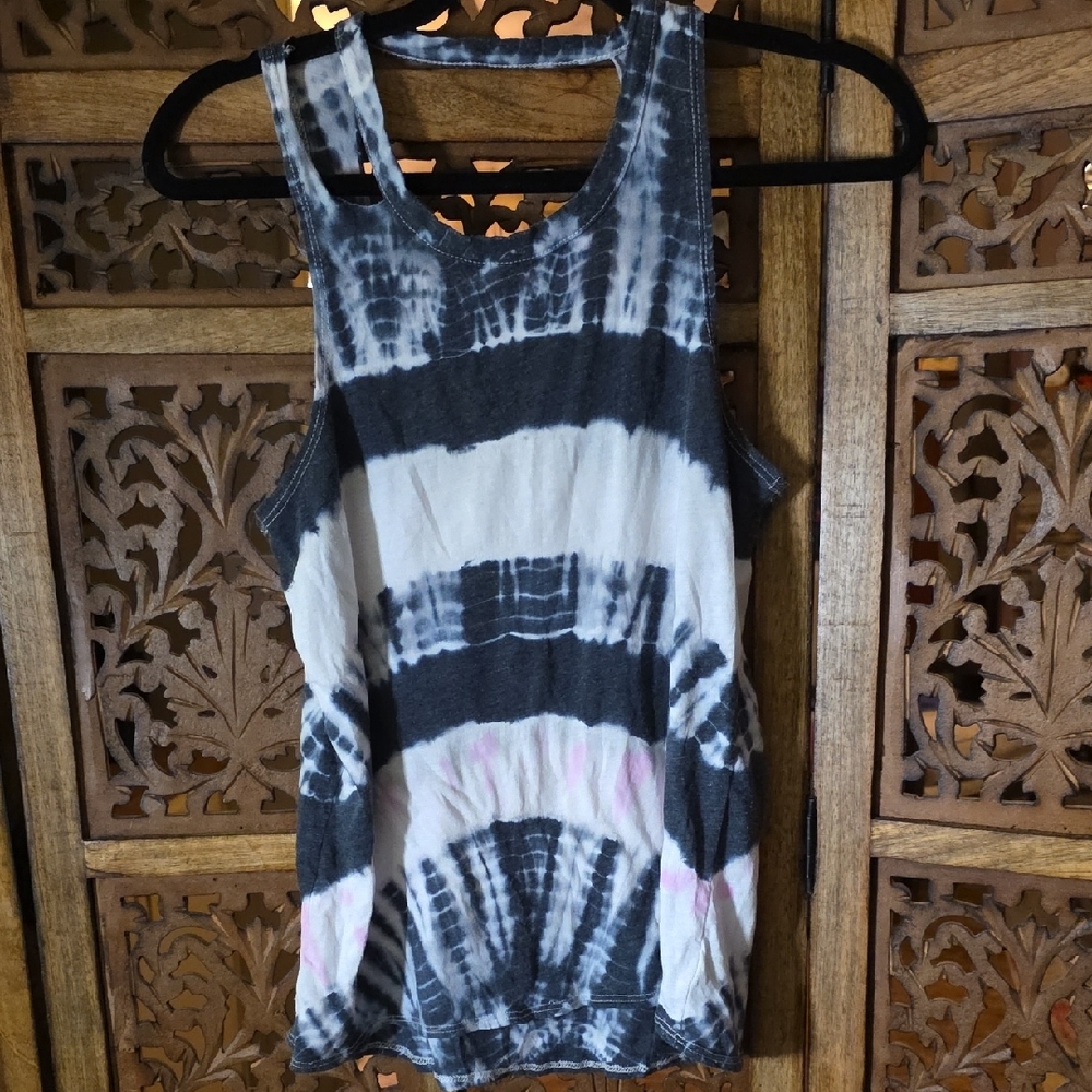 Chaser Black and White Tie-Dye Tank Top